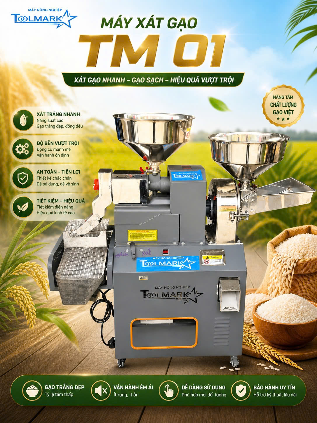 Máy xát gạo Toolmark TM01 - tổng thể máy